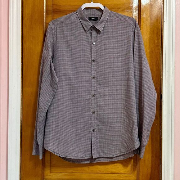 Theory Light Purple Plaid Long Sleeve Button Down Shirt Men’s Large - Picture 1 of 6